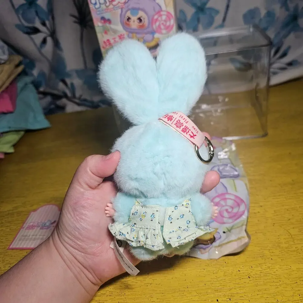 Baby Three Mini Bunny Baby Blue Plush Pendent Special Eyes Green Dress Ice Cream